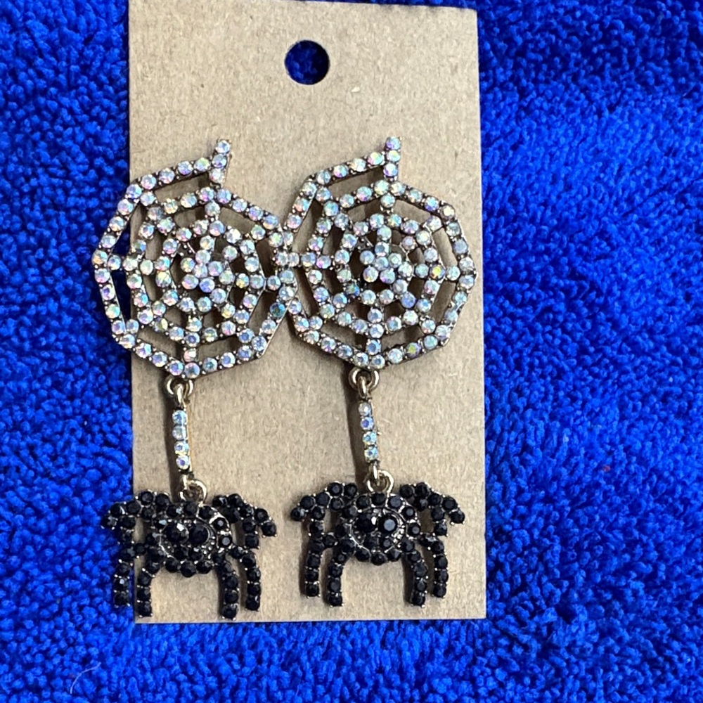 Spider Web Dangle Earrings with Black and Silver Accents